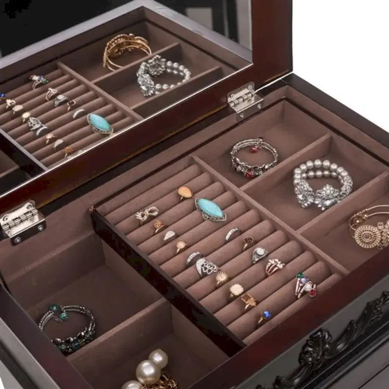 Stylish Jewelry Armoire with Mirror and Necklace Hooks - 18.5 x 12 x 42