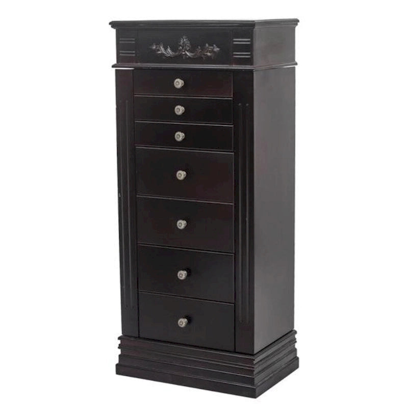 Stylish Jewelry Armoire with Mirror and Necklace Hooks - 18.5 x 12 x 42
