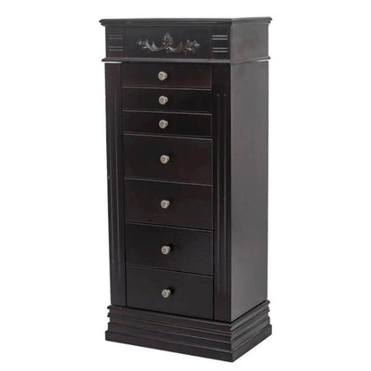 Stylish Jewelry Armoire with Mirror and Necklace Hooks - 18.5 x 12 x 42