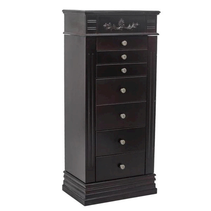 Stylish Jewelry Armoire with Mirror and Necklace Hooks - 18.5 x 12 x 42