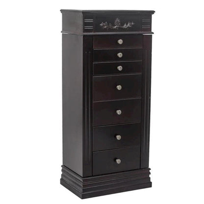 Stylish Jewelry Armoire with Mirror and Necklace Hooks - 18.5 x 12 x 42