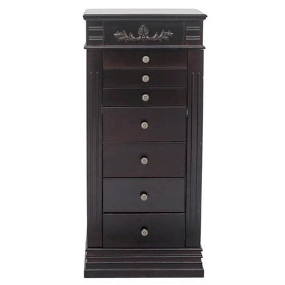 Stylish Jewelry Armoire with Mirror and Necklace Hooks - 18.5 x 12 x 42