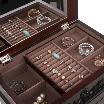 Stylish Jewelry Armoire with Mirror and Necklace Hooks - 18.5 x 12 x 42