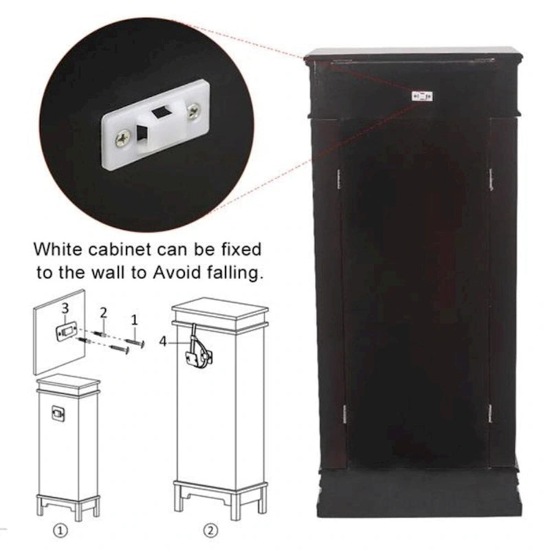 Stylish Jewelry Armoire with Mirror and Necklace Hooks - 18.5 x 12 x 42