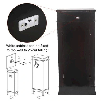 Stylish Jewelry Armoire with Mirror and Necklace Hooks - 18.5 x 12 x 42