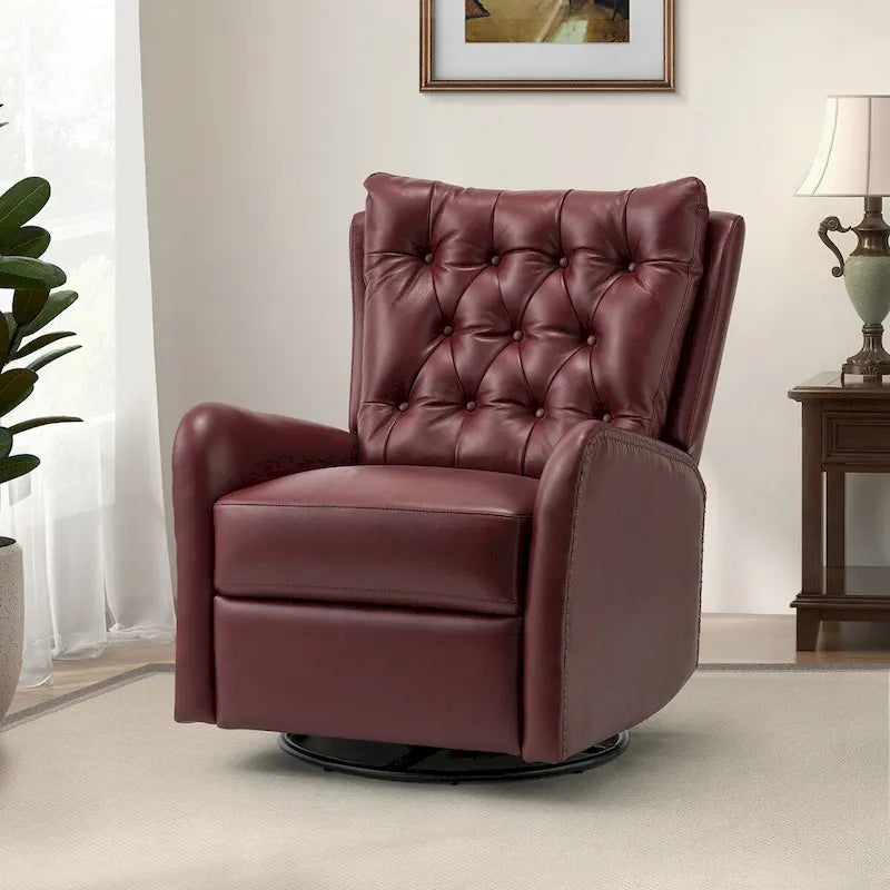 Jordano Mid-century Genuine Leather Recliner with Metal Base by HULALA HOME
