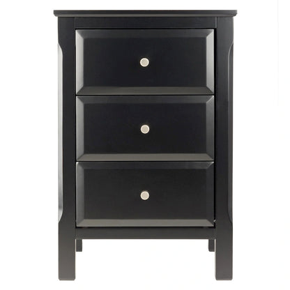 Black Wooden Nightstand Accent Table with 3 Spacious Storage Drawers - 15.75L x 15.75W x 23.63H