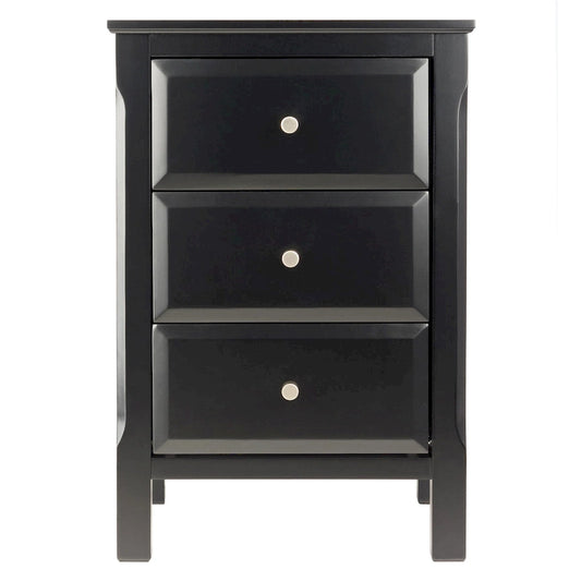 Black Wooden Nightstand Accent Table with 3 Spacious Storage Drawers - 15.75L x 15.75W x 23.63H