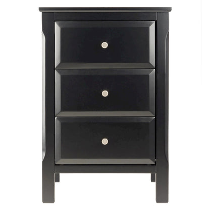 Black Wooden Nightstand Accent Table with 3 Spacious Storage Drawers - 15.75L x 15.75W x 23.63H