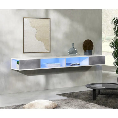 WAMPAT 70 Floating TV Stand Wall Mounted, Floating Entertainment Center for Living Room Bedroom, White&Grey