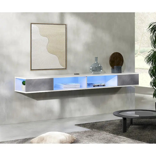 WAMPAT 70 Floating TV Stand Wall Mounted, Floating Entertainment Center for Living Room Bedroom, White&Grey