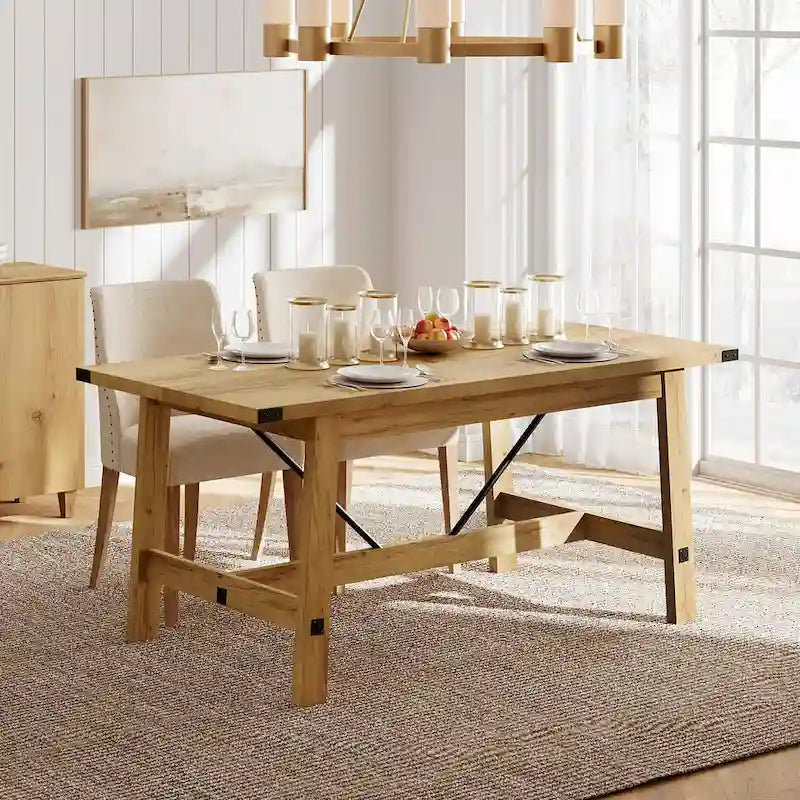 WAMPAT Rustic Modern Kitchen Dining Room Table for 6 People