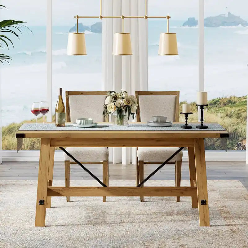 WAMPAT Rustic Modern Kitchen Dining Room Table for 6 People