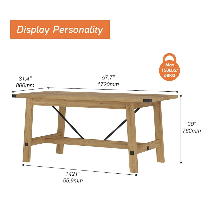 WAMPAT Rustic Modern Kitchen Dining Room Table for 6 People