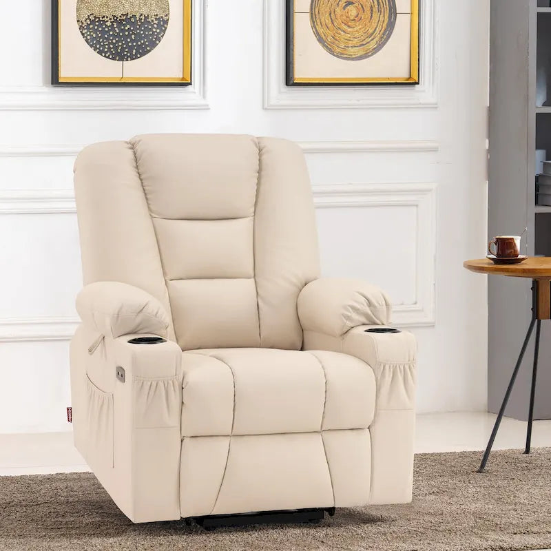MCombo Small Power Lift Recliner Chair with Massage and Heat for Short Elderly People, Faux Leather 7569