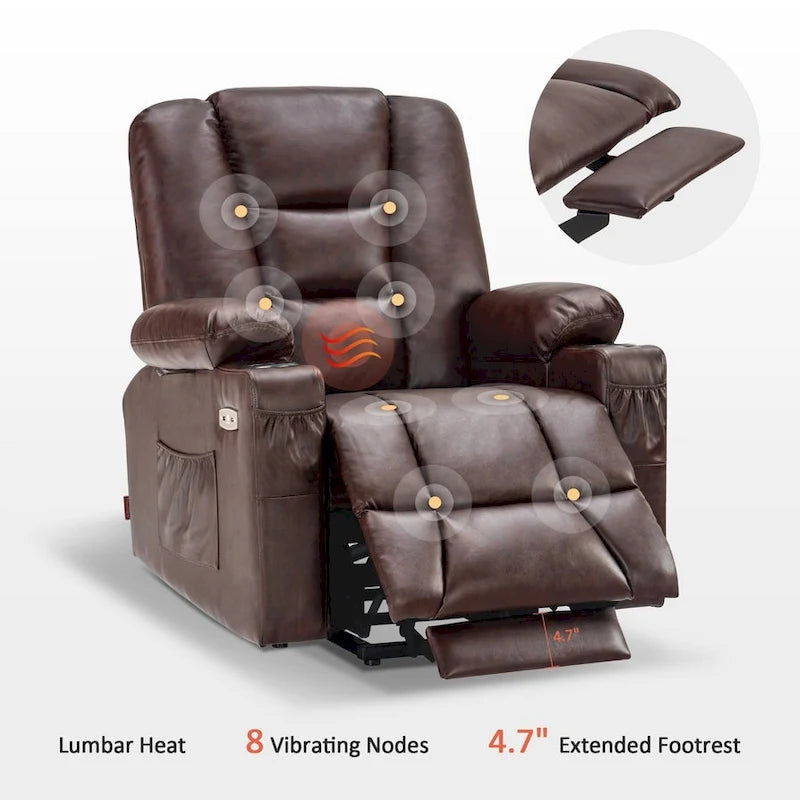 MCombo Small Power Lift Recliner Chair with Massage and Heat for Short Elderly People, Faux Leather 7569