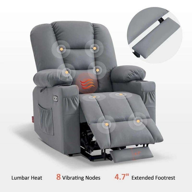 MCombo Small Power Lift Recliner Chair with Massage and Heat for Short Elderly People, Faux Leather 7569