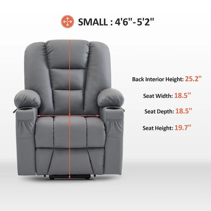 MCombo Small Power Lift Recliner Chair with Massage and Heat for Short Elderly People, Faux Leather 7569
