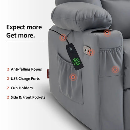 MCombo Small Power Lift Recliner Chair with Massage and Heat for Short Elderly People, Faux Leather 7569