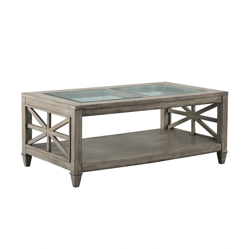 45.5 in. 19 in. Large Rectangle Glass Coffee Table,1-Tier Shelf