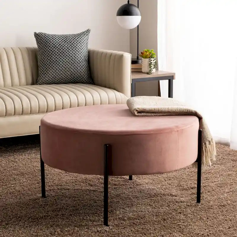 SAFAVIEH Shianne Round Velvet Cocktail Ottoman