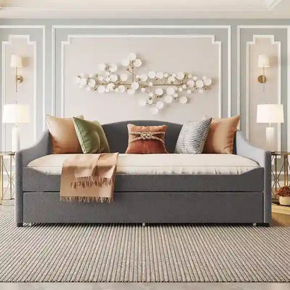 Teddy Fleece Full Size Upholstered Daybed with LED Light and Trundle