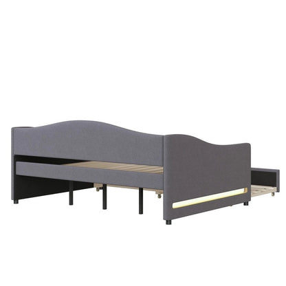 Teddy Fleece Full Size Upholstered Daybed with LED Light and Trundle