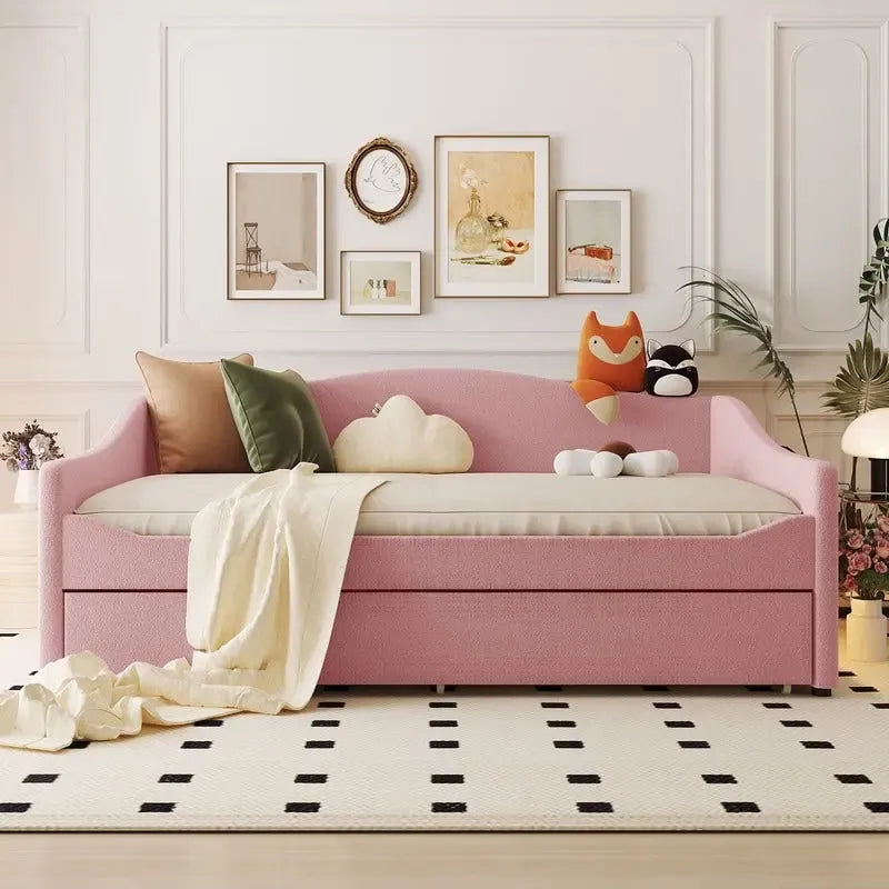 Teddy Fleece Full Size Upholstered Daybed with LED Light and Trundle