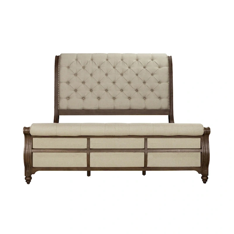 Americana Farmhouse Sleigh Bed, Dresser and Mirror Bedroom Set