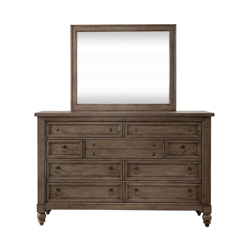Americana Farmhouse Sleigh Bed, Dresser and Mirror Bedroom Set