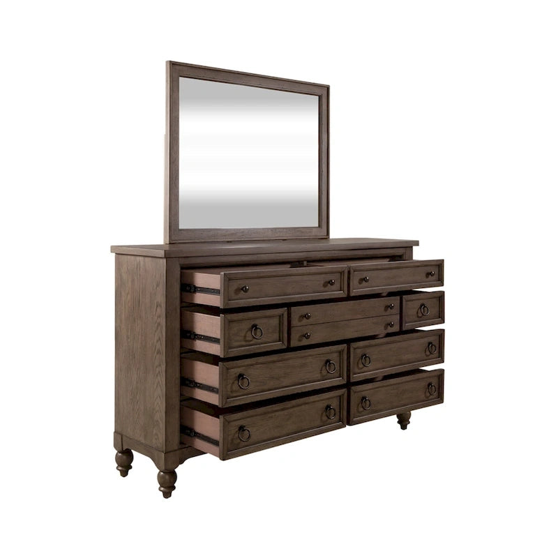 Americana Farmhouse Sleigh Bed, Dresser and Mirror Bedroom Set