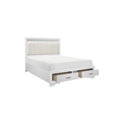 Beatrice 4 Piece White Modern Faux Leather Upholstered Storage Platform Bed