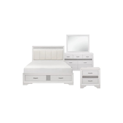 Beatrice 4 Piece White Modern Faux Leather Upholstered Storage Platform Bed