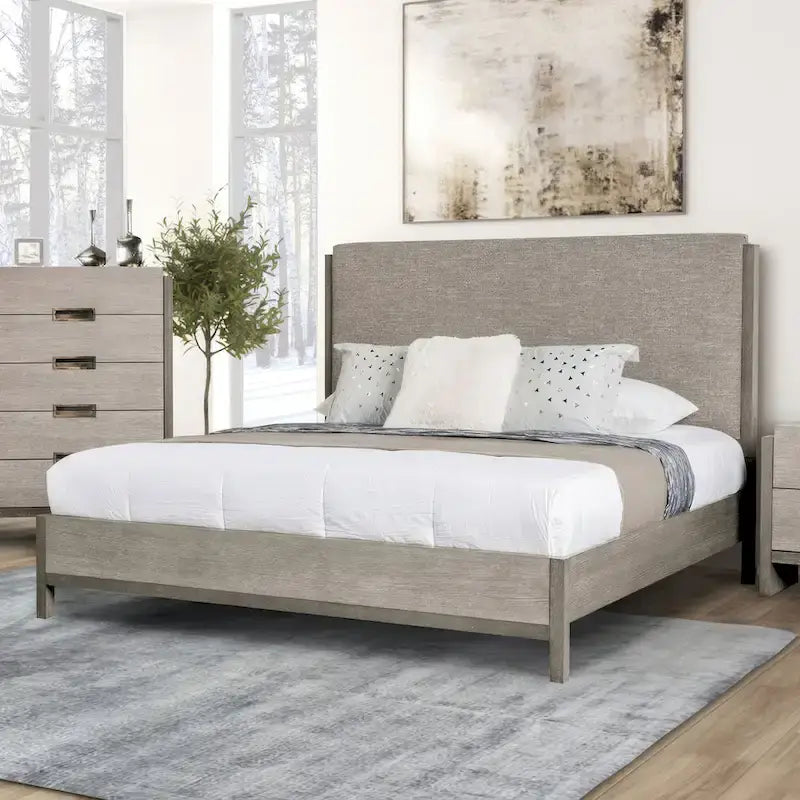 Furniture of America Cruz Contemporary Gray Solid Wood Panel 6-Piece Bed, 2 Nightstand, Chest, Dresser and Mirror Bedroom Set
