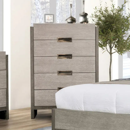 Furniture of America Cruz Contemporary Gray Solid Wood Panel 6-Piece Bed, 2 Nightstand, Chest, Dresser and Mirror Bedroom Set