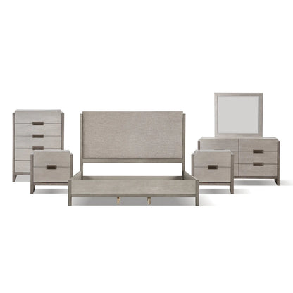 Furniture of America Cruz Contemporary Gray Solid Wood Panel 6-Piece Bed, 2 Nightstand, Chest, Dresser and Mirror Bedroom Set