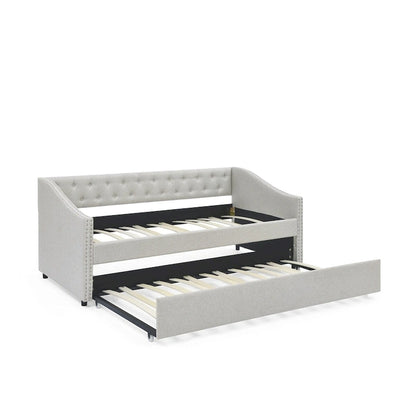 Twin Size Daybed with Trundle Upholstered Tufted Sofa Bed