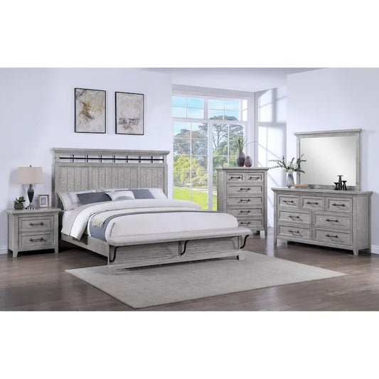 Debra 6 Piece Gray Panel Bench Footboard Bedroom Set