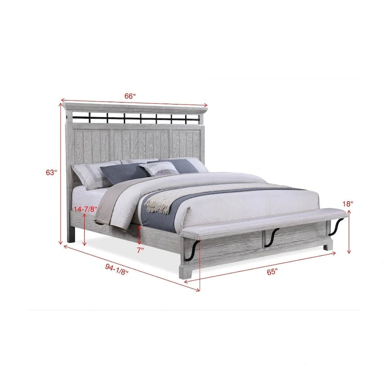 Debra 6 Piece Gray Panel Bench Footboard Bedroom Set