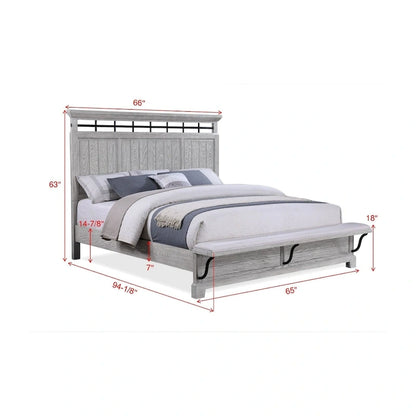 Debra 6 Piece Gray Panel Bench Footboard Bedroom Set