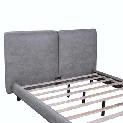 Queen Size Polyester Platform Bed with Two Large Headrests