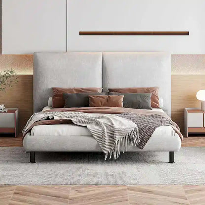 Queen Size Polyester Platform Bed with Two Large Headrests