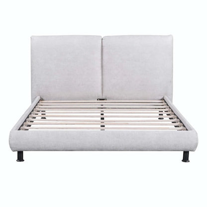 Queen Size Polyester Platform Bed with Two Large Headrests