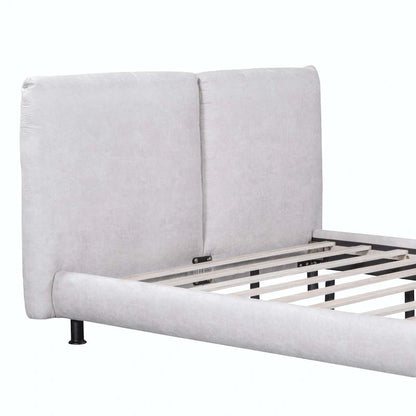 Queen Size Polyester Platform Bed with Two Large Headrests