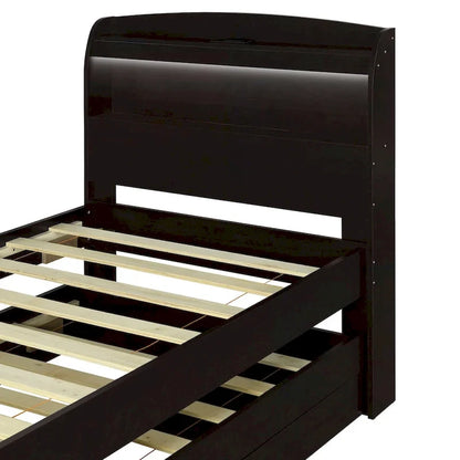 Twin XL Size Platform Bed with Storage LED Headboard, Charging Station, Twin Size Trundle and 2 Drawers