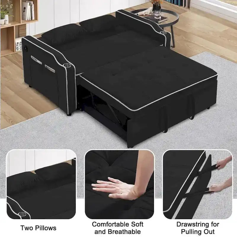 3 in 1 Convertible Sleeper Sofa Bed, Modern Velvet Loveseat Lounge Sofa with Pull-Out Bed