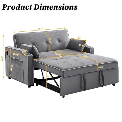 3 in 1 Convertible Sleeper Sofa Bed, Modern Velvet Loveseat Lounge Sofa with Pull-Out Bed
