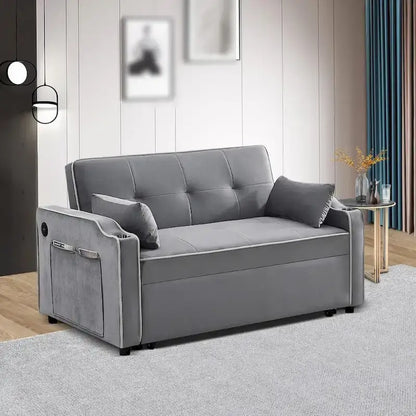 3 in 1 Convertible Sleeper Sofa Bed, Modern Velvet Loveseat Lounge Sofa with Pull-Out Bed