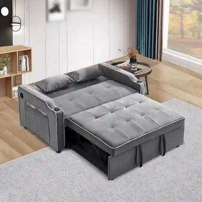 3 in 1 Convertible Sleeper Sofa Bed, Modern Velvet Loveseat Lounge Sofa with Pull-Out Bed