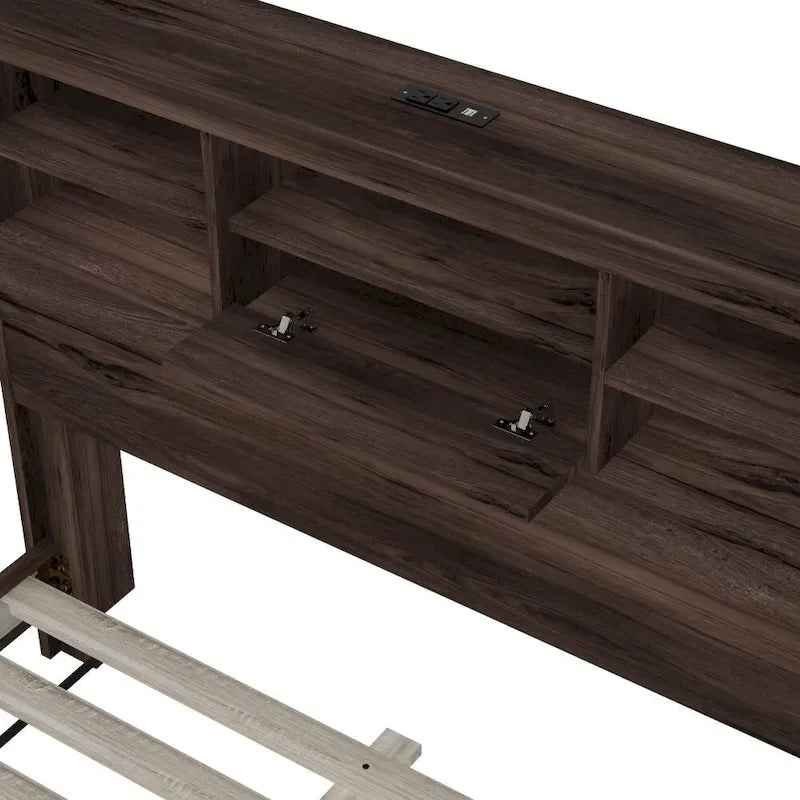 4-Pieces Bedroom Sets Queen Size Vintage Wooden Bed Frame with 2 Nightstands and 1 Dresser